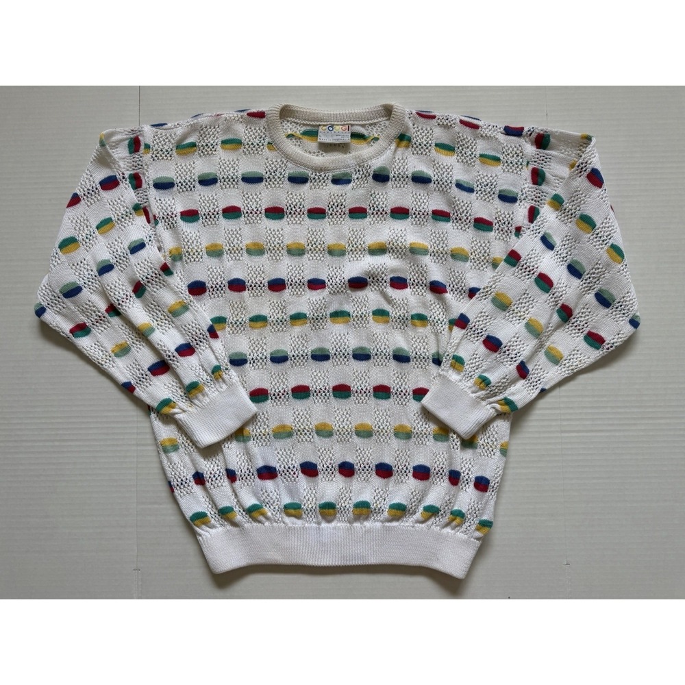 Coogi Men's Knit Multi Color Sweater Large White See Photos